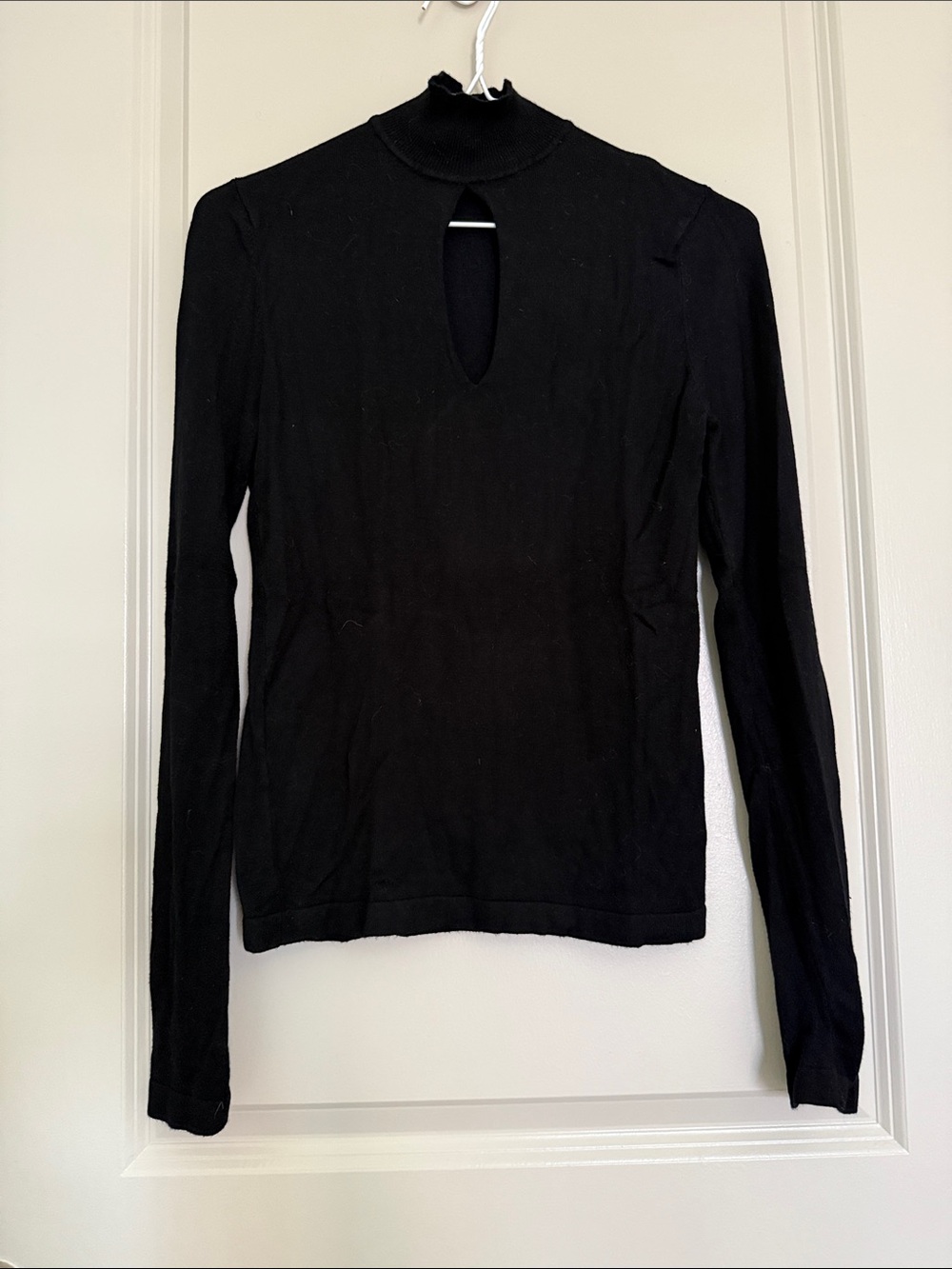 Forever 21 Black Long-Sleeve Mock Neck Top with Front Keyhole